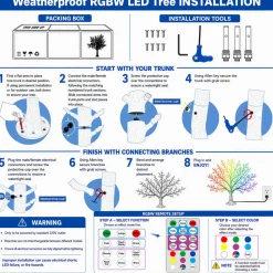 Lighted Grand Centerpiece or Floor Ginkgo LED Tree - AC Adapter - 700 LEDs - RGBW w/ Remote & Many Functions! - 6.5FT Tall