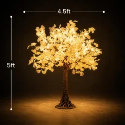 Lighted Grand Centerpiece or Floor Ginkgo LED Tree - AC Adapter - 480 LEDs - Warm White - 5FT Tall