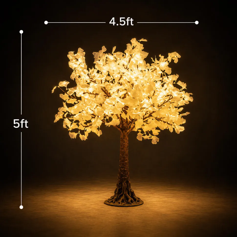 Lighted Grand Centerpiece or Floor Ginkgo LED Tree - AC Adapter - 480 LEDs - Warm White - 5FT Tall