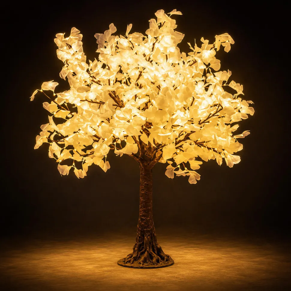 Lighted Grand Centerpiece or Floor Ginkgo LED Tree - AC Adapter - 480 LEDs - Warm White - 5FT Tall