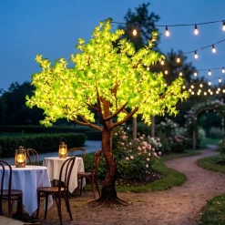 Lighted Green Fig Leaf LED Tree - AC Adapter - 1200 LEDs - Warm White - 9FT Tall