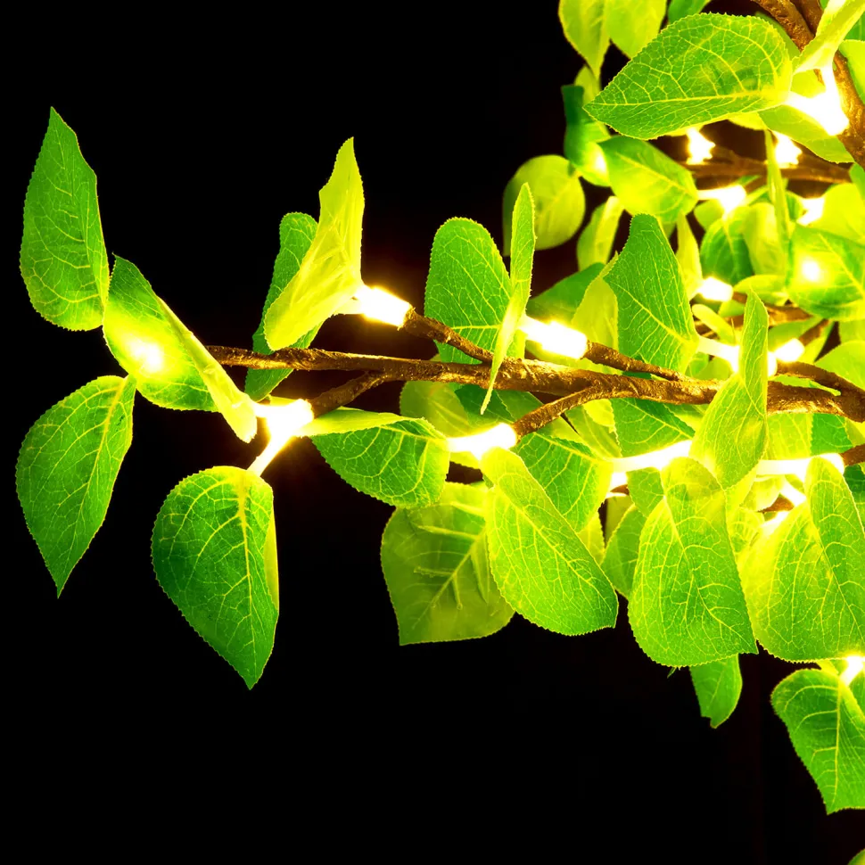 Lighted Green Fig Leaf LED Tree - AC Adapter - 1200 LEDs - Warm White - 9FT Tall