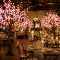 Lighted Light Pink Cherry Blossom Flower LED Tree - AC Adapter - 1200 LEDs - Warm White - 9FT Tall