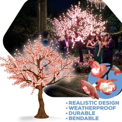 Lighted Light Pink Cherry Blossom Flower LED Tree - AC Adapter - 1200 LEDs - Warm White - 9FT Tall