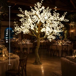 Lighted White Cherry Blossom Flower LED Tree - AC Adapter - 1200 LEDs - Warm White - 9FT Tall