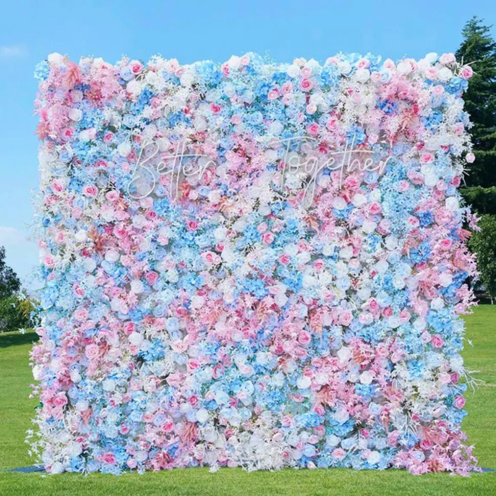 Luxe Blue & Pink Rose & Orchid Floral Wall - Roll Up Curtain Style - Easy Install! Select Size