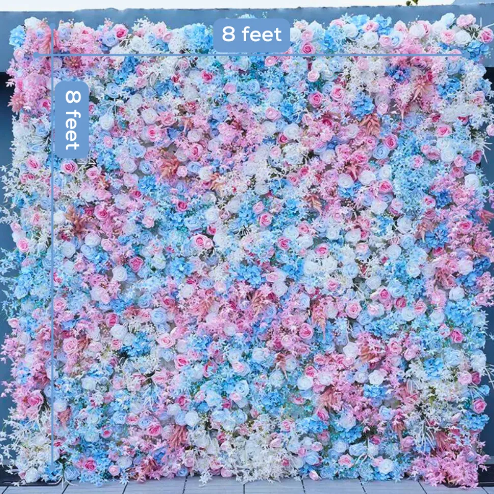 Luxe Blue & Pink Rose & Orchid Floral Wall - Roll Up Curtain Style - Easy Install! Select Size