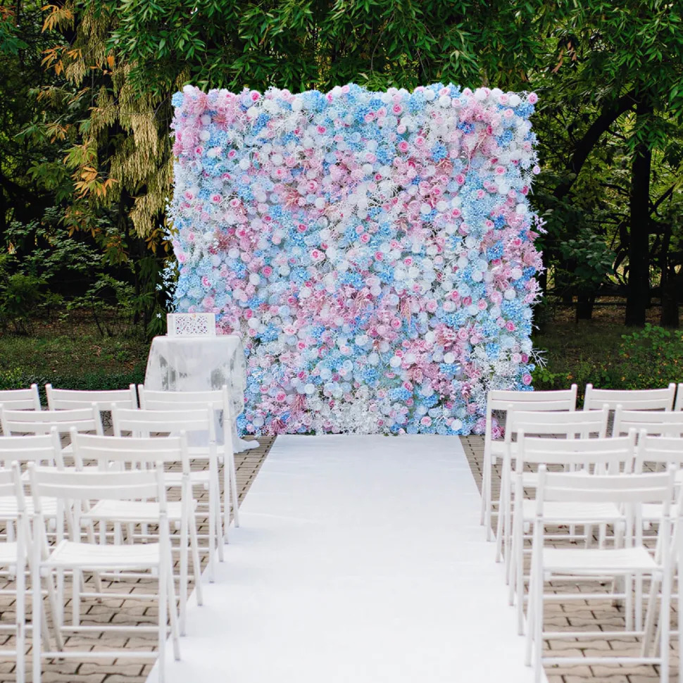 Luxe Blue & Pink Rose & Orchid Floral Wall - Roll Up Curtain Style - Easy Install! Select Size