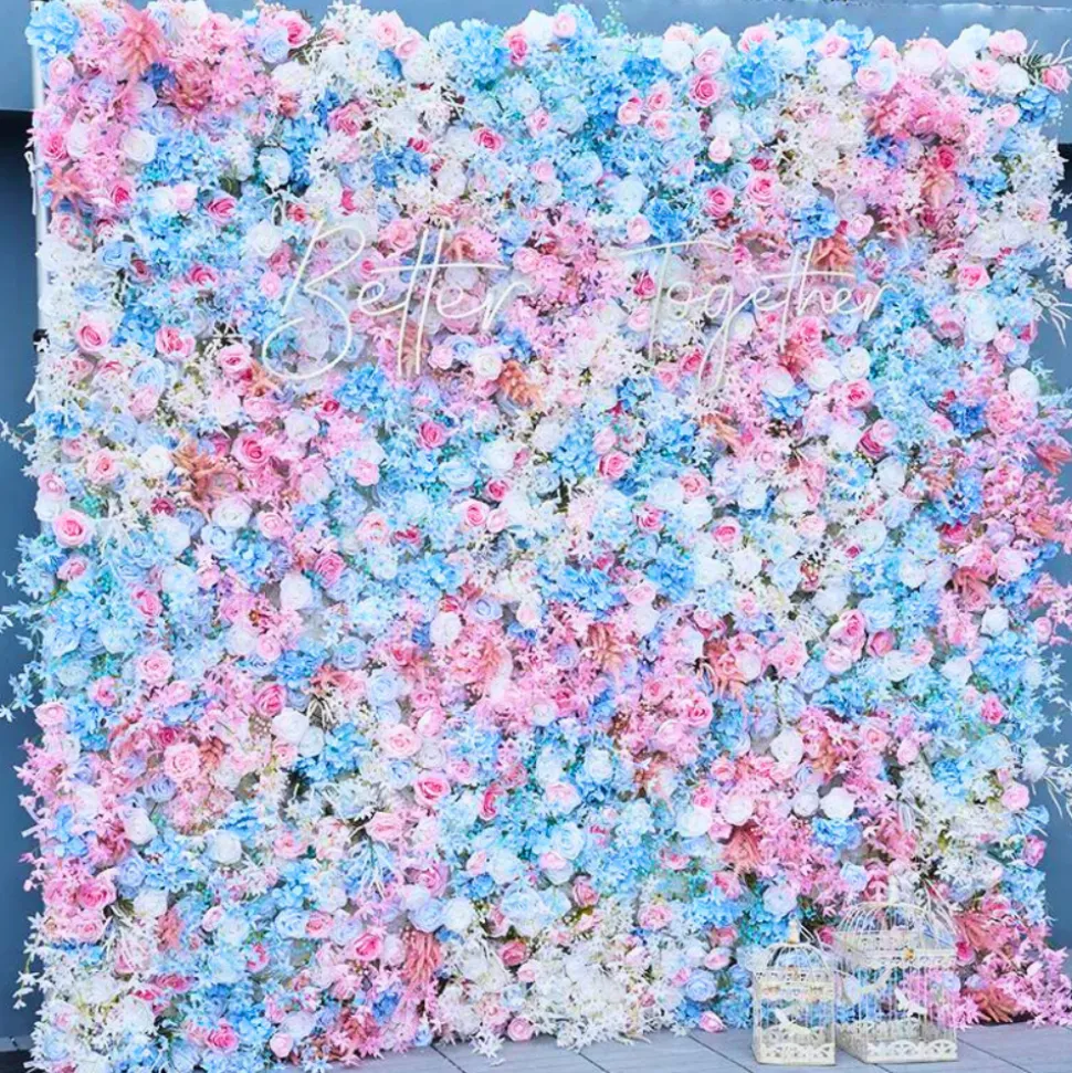 Luxe Blue & Pink Rose & Orchid Floral Wall - Roll Up Curtain Style - Easy Install! Select Size