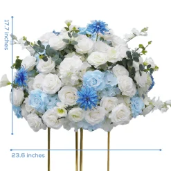 LUXE Blue White Rose & Baby's Breath Mixed Table Centerpiece - 28 Inches