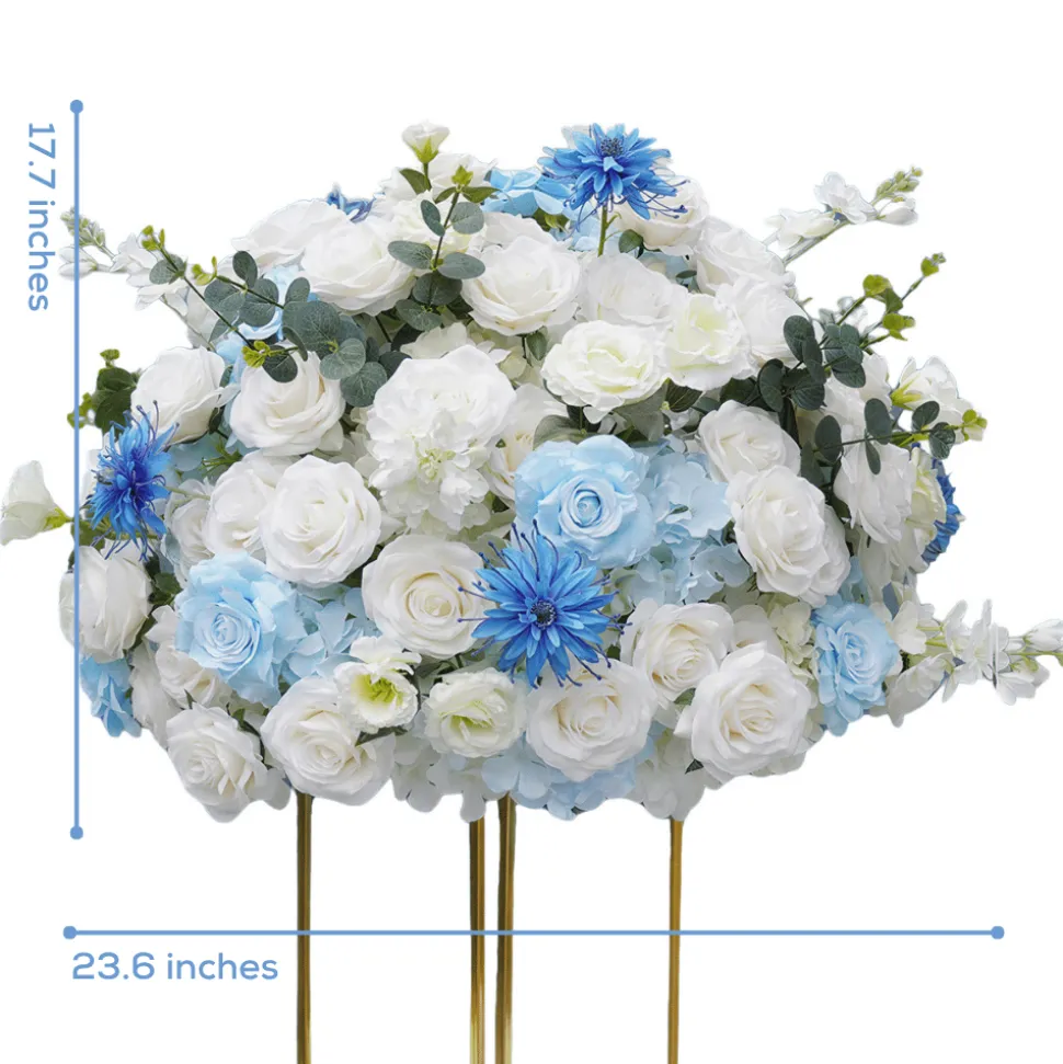 LUXE Blue White Rose & Baby's Breath Mixed Table Centerpiece - 28 Inches