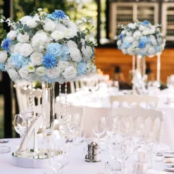 LUXE Blue White Rose & Baby's Breath Mixed Table Centerpiece - 28 Inches