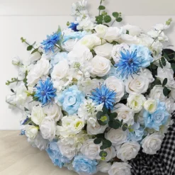 LUXE Blue White Rose & Baby's Breath Mixed Table Centerpiece - 28 Inches