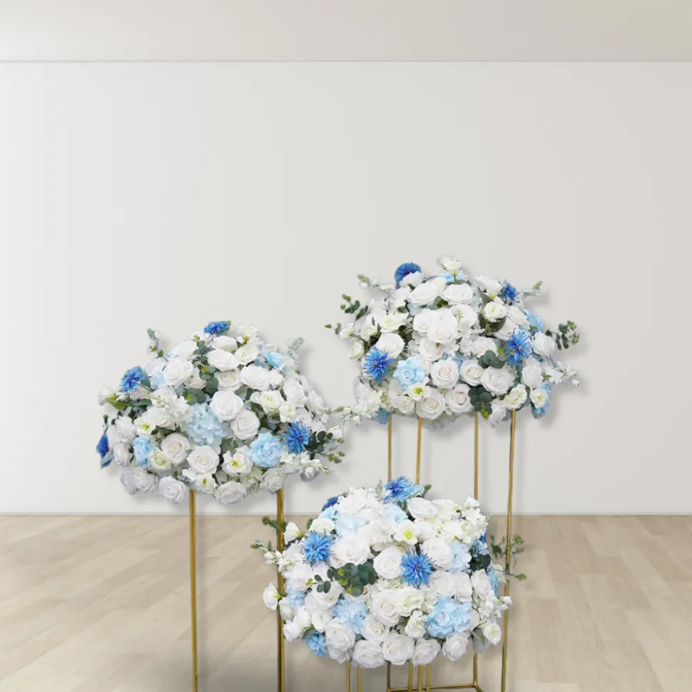 LUXE Blue White Rose & Baby's Breath Mixed Table Centerpiece - 28 Inches