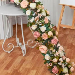 LUXE Champagne Rose with Greenery Mixed Table Runner - 78 Inches