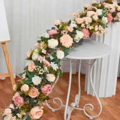 LUXE Champagne Rose with Greenery Mixed Table Runner - 78 Inches