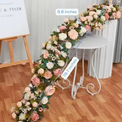 LUXE Champagne Rose with Greenery Mixed Table Runner - 78 Inches
