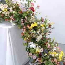LUXE Colorful Daisy, Poppy & Green Leaves Mixed Table Runner - 99 Inches