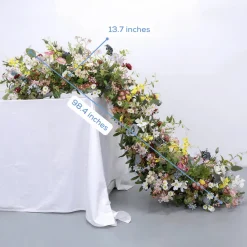 LUXE Colorful Daisy, Poppy & Green Leaves Mixed Table Runner - 99 Inches