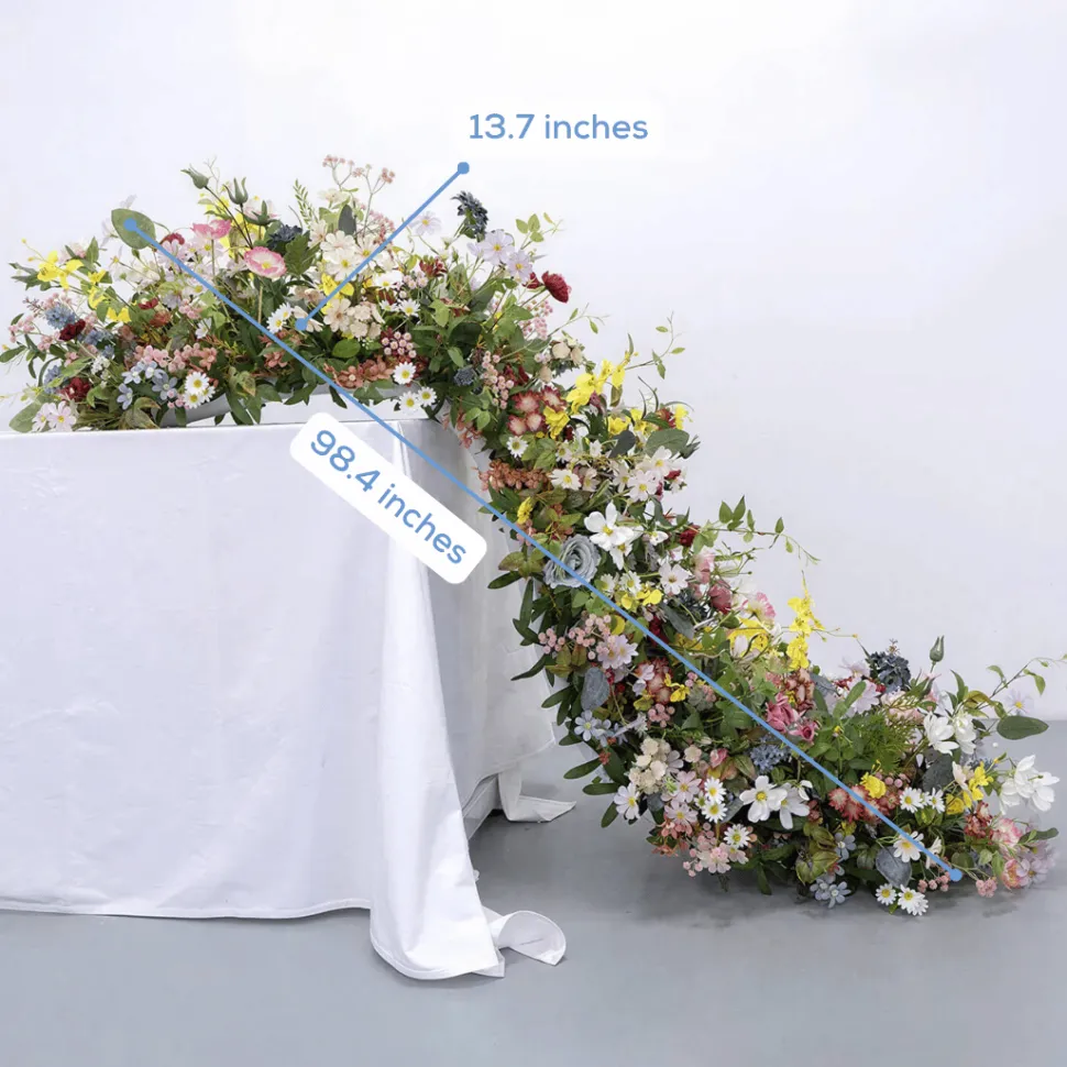 LUXE Colorful Daisy, Poppy & Green Leaves Mixed Table Runner - 99 Inches