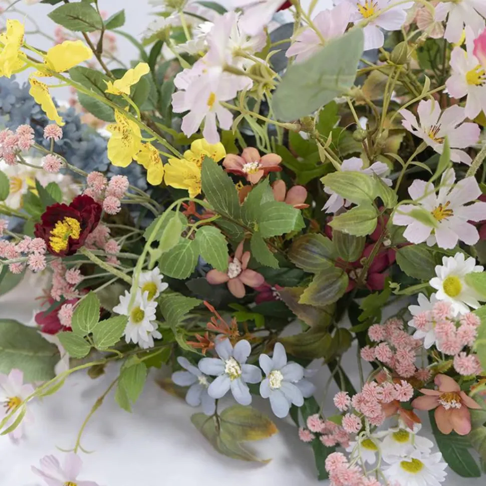 LUXE Colorful Daisy, Poppy & Green Leaves Mixed Table Runner - 99 Inches