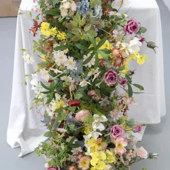 LUXE Colorful Daisy, Poppy & Green Leaves Mixed Table Runner - 99 Inches