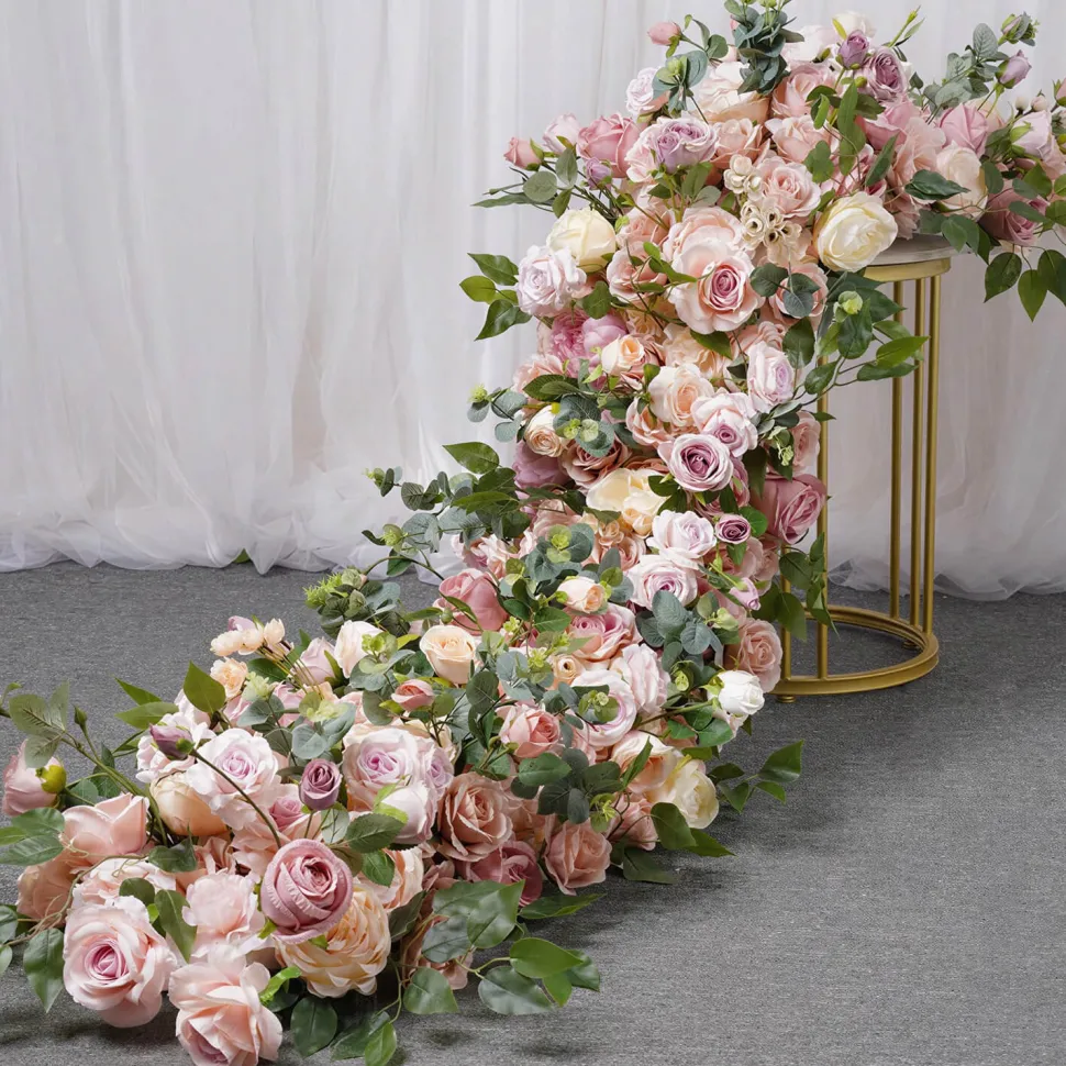 LUXE Colorful Rose & Peony Mixed with Green Leaf Table Runner - 83 Inches