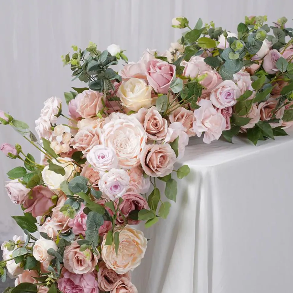 LUXE Colorful Rose & Peony Mixed with Green Leaf Table Runner - 83 Inches