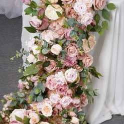 LUXE Colorful Rose & Peony Mixed with Green Leaf Table Runner - 83 Inches