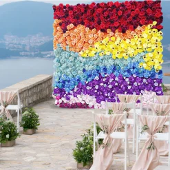 Luxe 5D Colorful Rose, Peony & Sunflower Floral Wall - Roll Up Curtain Style - Easy Install! Select Size