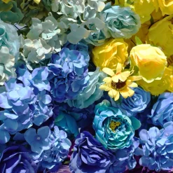Luxe 5D Colorful Rose, Peony & Sunflower Floral Wall - Roll Up Curtain Style - Easy Install! Select Size