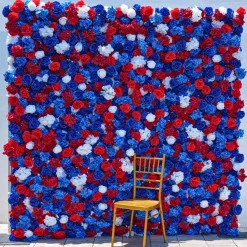 Luxe 5D Deep Blue & Red Hydrangea Floral Wall - Roll Up Curtain Style - Easy Install! Select Size