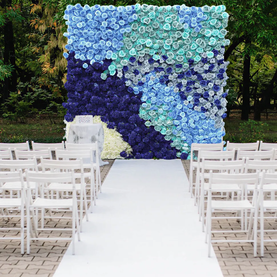 Luxe 5D Gradient Blue Rose & Hydrangea Floral Wall - Roll Up Curtain Style - Easy Install! Select Size
