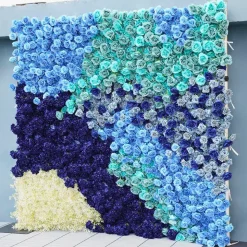Luxe 5D Gradient Blue Rose & Hydrangea Floral Wall - Roll Up Curtain Style - Easy Install! Select Size