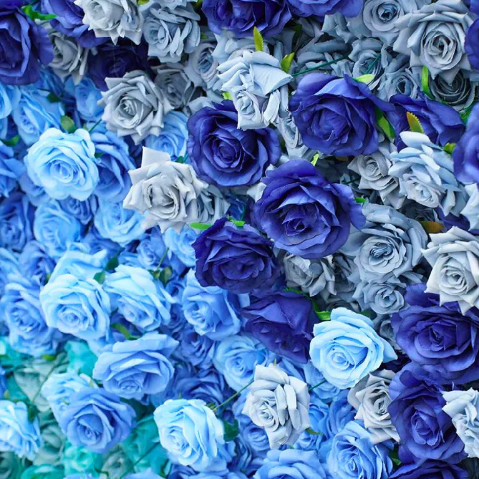 Luxe 5D Gradient Blue Rose & Hydrangea Floral Wall - Roll Up Curtain Style - Easy Install! Select Size