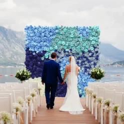 Luxe 5D Gradient Blue Rose & Hydrangea Floral Wall - Roll Up Curtain Style - Easy Install! Select Size
