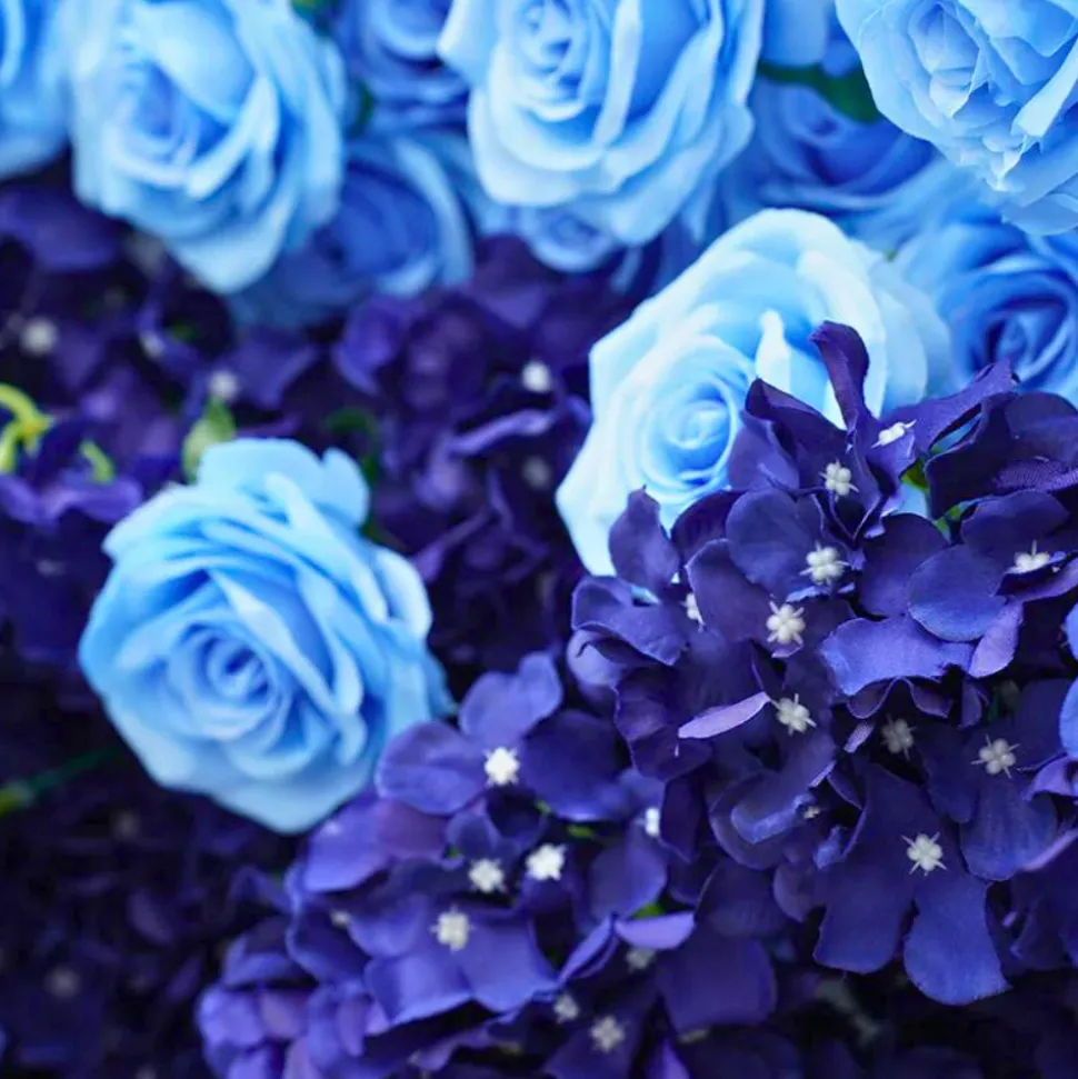 Luxe 5D Gradient Blue Rose & Hydrangea Floral Wall - Roll Up Curtain Style - Easy Install! Select Size
