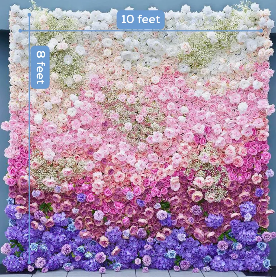 Luxe 5D Gradient Colorful Rose, Hydrangea & Babysbreath Floral Wall - Roll Up Curtain Style - Easy Install! Select Size