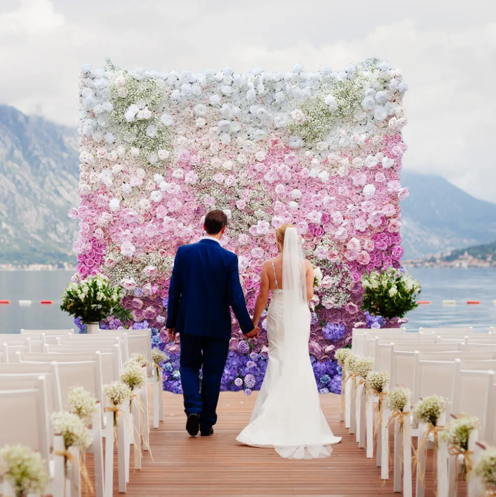 Luxe 5D Gradient Colorful Rose, Hydrangea & Babysbreath Floral Wall - Roll Up Curtain Style - Easy Install! Select Size