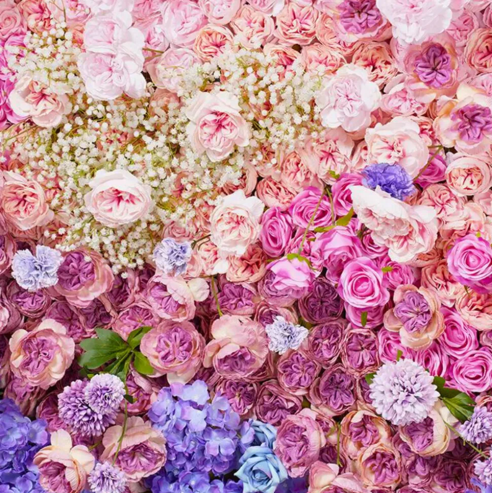 Luxe 5D Gradient Colorful Rose, Hydrangea & Babysbreath Floral Wall - Roll Up Curtain Style - Easy Install! Select Size