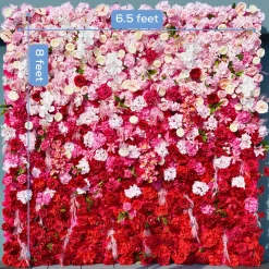 Luxe 5D Gradient Red & Pink Rose & Palm Orchid Floral Wall - Roll Up Curtain Style - Easy Install! Select Size