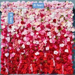 Luxe 5D Gradient Red & Pink Rose & Palm Orchid Floral Wall - Roll Up Curtain Style - Easy Install! Select Size