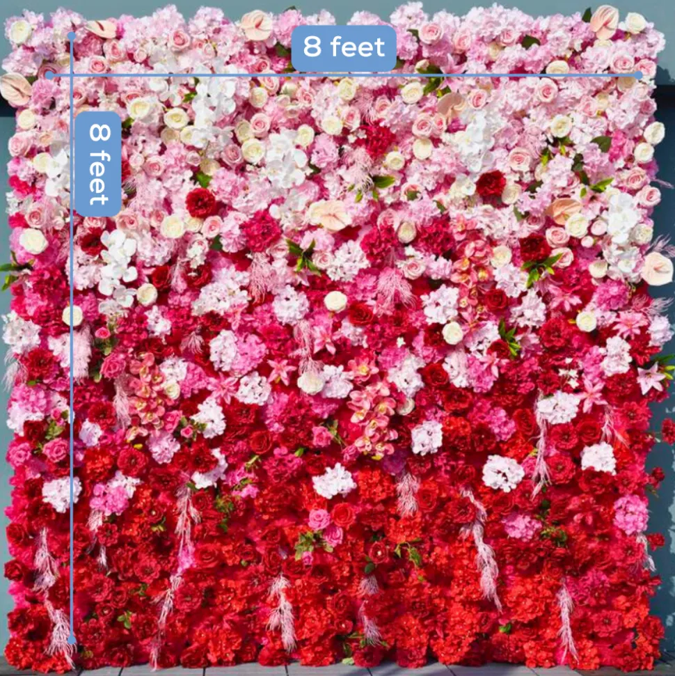 Luxe 5D Gradient Red & Pink Rose & Palm Orchid Floral Wall - Roll Up Curtain Style - Easy Install! Select Size