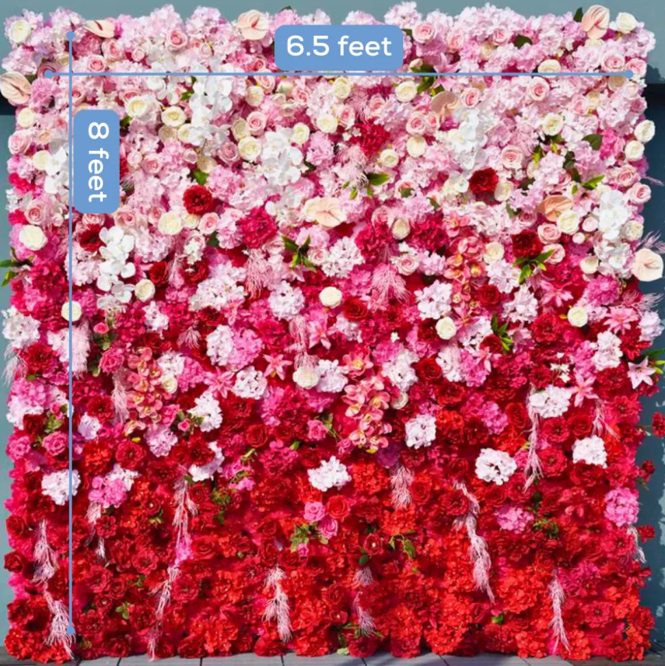 Luxe 5D Gradient Red & Pink Rose & Palm Orchid Floral Wall - Roll Up Curtain Style - Easy Install! Select Size