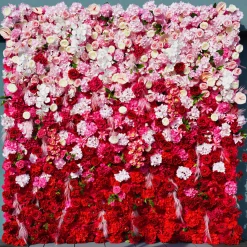 Luxe 5D Gradient Red & Pink Rose & Palm Orchid Floral Wall - Roll Up Curtain Style - Easy Install! Select Size