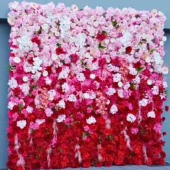 Luxe 5D Gradient Red & Pink Rose & Palm Orchid Floral Wall - Roll Up Curtain Style - Easy Install! Select Size