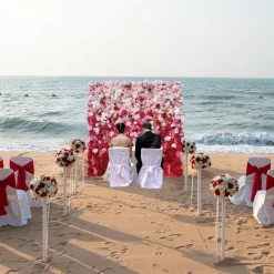Luxe 5D Gradient Red & Pink Rose & Palm Orchid Floral Wall - Roll Up Curtain Style - Easy Install! Select Size