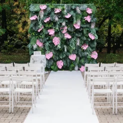 Luxe 3D Green Lawn Milan Turf With Pink Turtle Leaf Plant Wall - Roll Up Curtain Style - Easy Install! Select Size