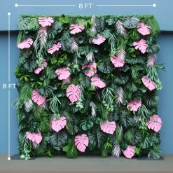 Luxe 3D Green Lawn Milan Turf With Pink Turtle Leaf Plant Wall - Roll Up Curtain Style - Easy Install! Select Size