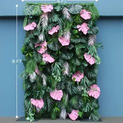 Luxe 3D Green Lawn Milan Turf With Pink Turtle Leaf Plant Wall - Roll Up Curtain Style - Easy Install! Select Size